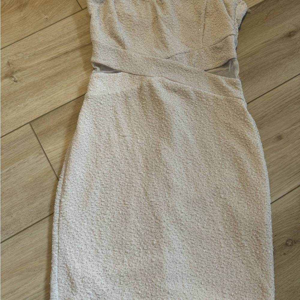 Cream Sheath Mini Dress with Cap Sleeves for Cocktail
